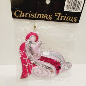 Vtg Pink Gray Sequin Angel Shaped Christmas Trims Ornament